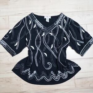 Once Again Black Embroidered Tunic Top XL